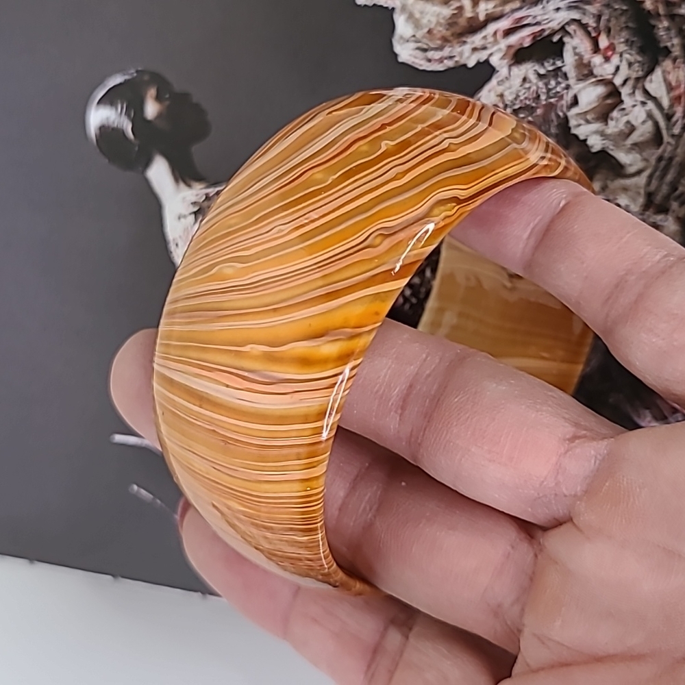 Bangle Bracelet Orange Tan Marbling Lightweight Stackable Everyday Casual EUC